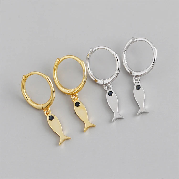 Fine Jewelry Cute Fish 18k Gold 925 Sterling Silver Mini Simple Hoop Earrings for Women