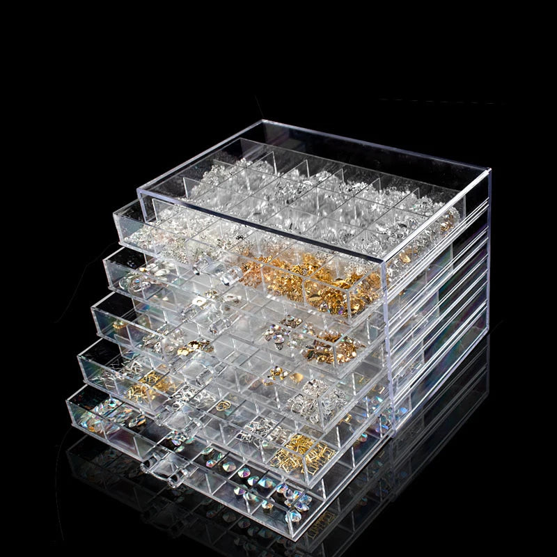 Large Capacity 120 Grid Five-Layer Plastic Transparent Storage Box for Jewelry Nail Art Rhinestone Earrings-Nail Supplies Drawer