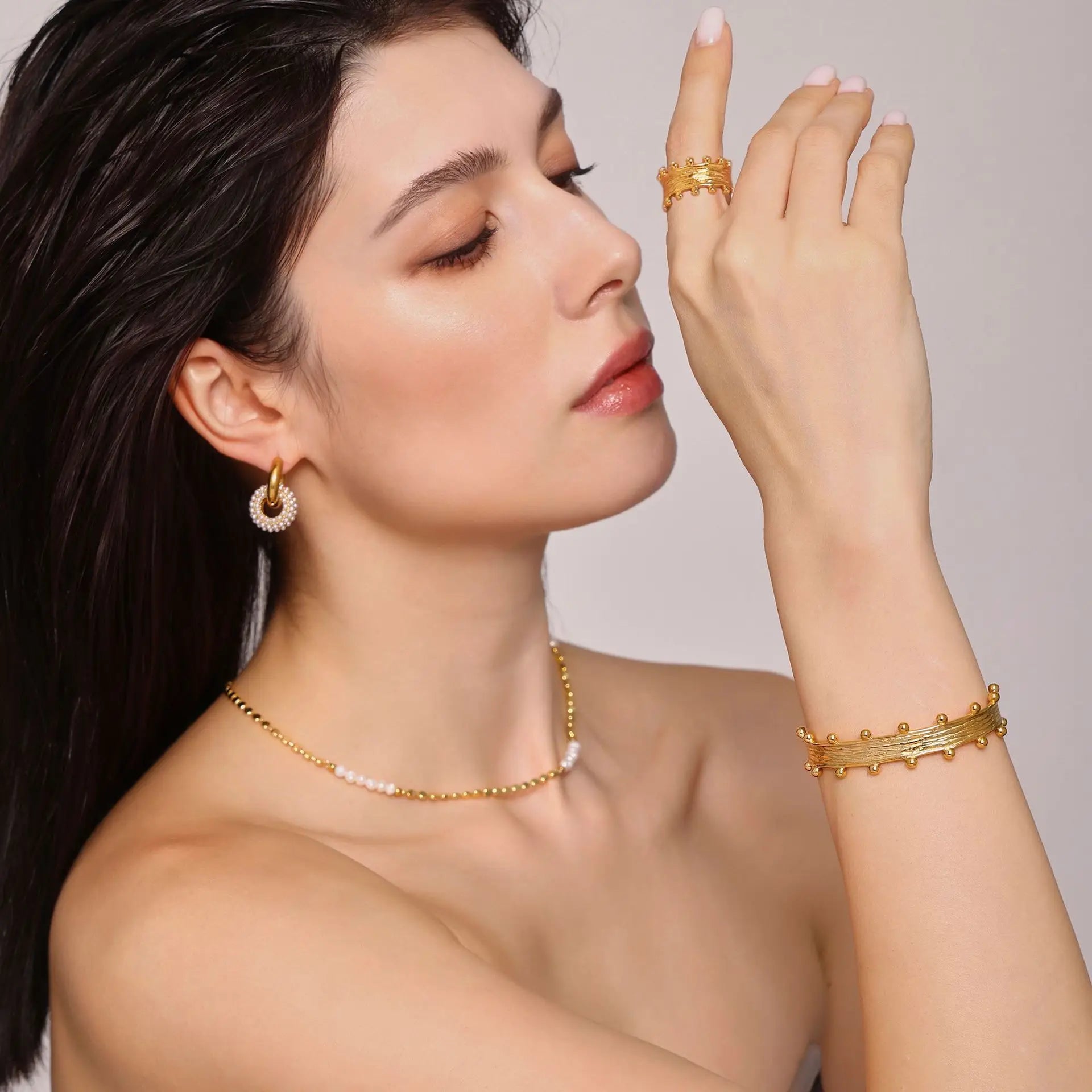 Premium Quality Custom Jewelry Tarnish Free 18k Gold Plated Stainless Steel Hoop Earring Bohemian Beaded Earring for Women