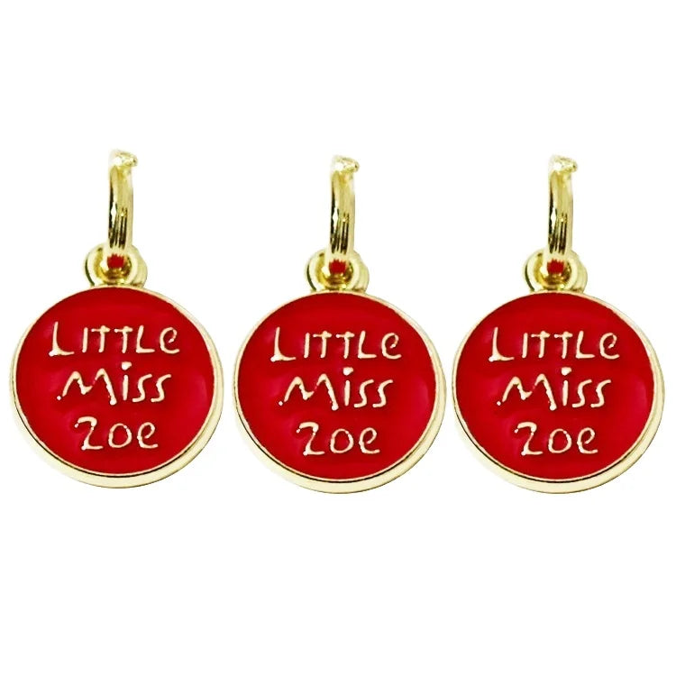Custom Diy Shoes hang Charms Making Round Shape Enamel Letter Pendant Alloy Bracelet Branded logo Tags with Ring