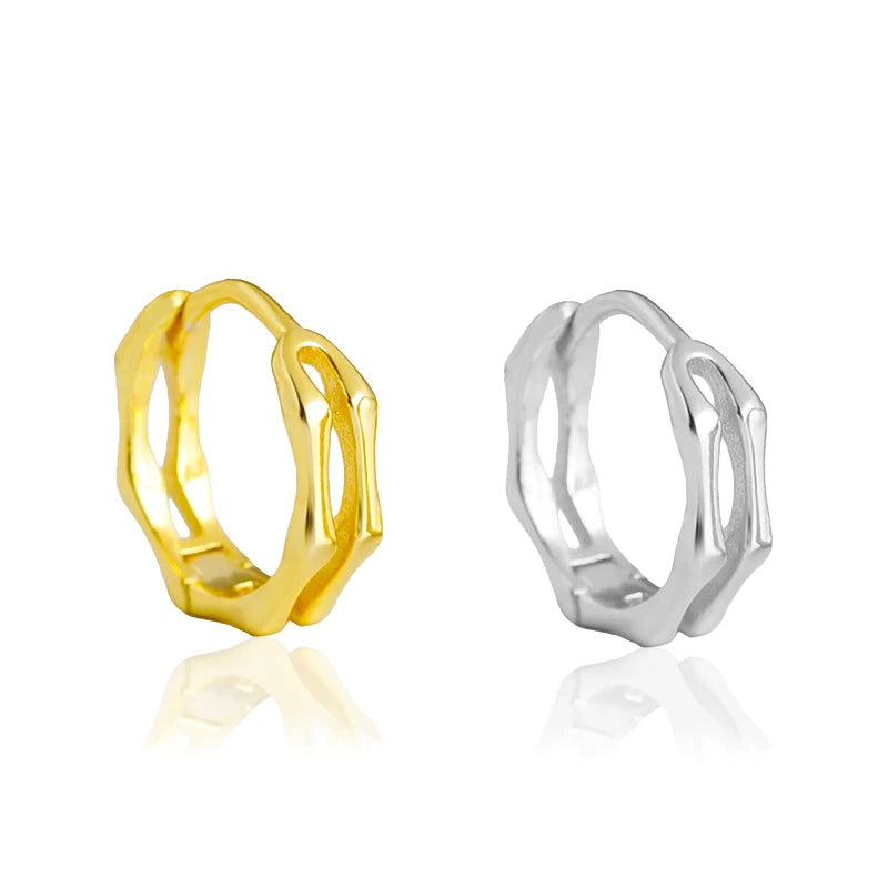 EH1512 Wholesale Minimalist Elegant 925 Sterling Silver Luxury Earrings Plain Minimal Bamboo Micro Hoop Huggie Earring 2024