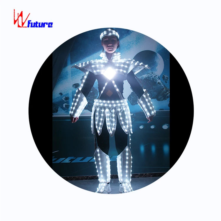 LED Light Tron Dance Suit for Adults and Girls Ballroom Performance Wear 1-Piece Robot Rave Costume with Luminous Sets