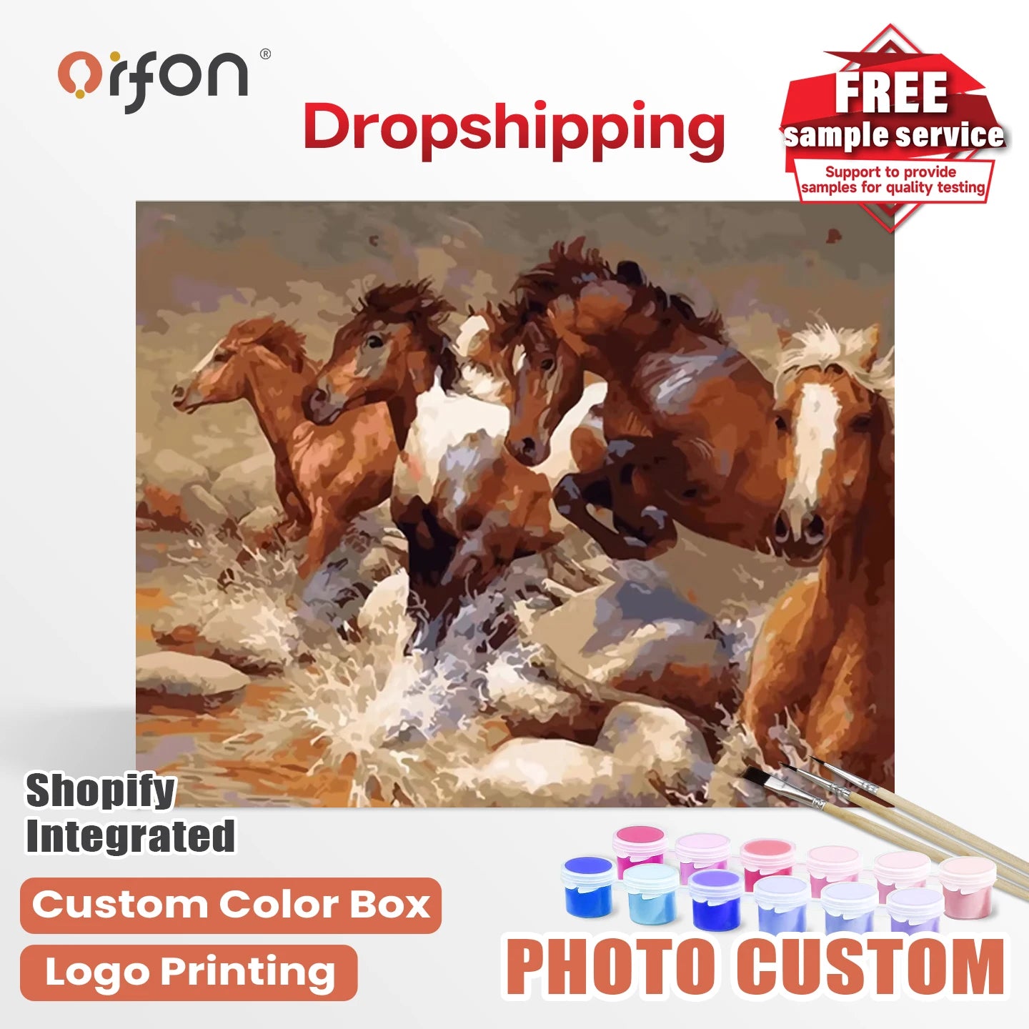 Orfon Dropshipping Dynamic Horses Paint by Numbers Kit - Energetic Horse Herd Stream Art for Home Decor DIY Craft