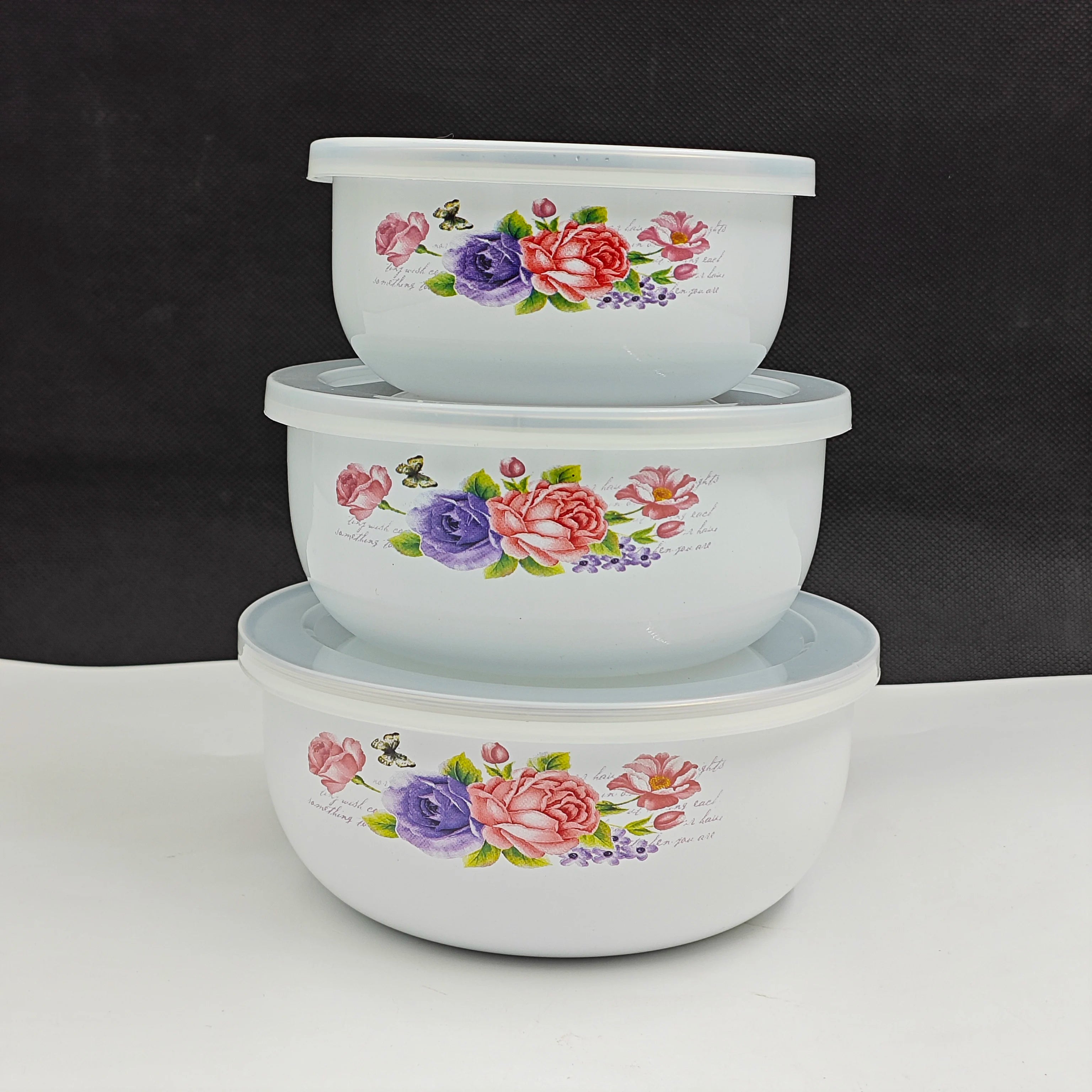 China Custom Color Enameled Mixing Cereals Popcorn Ice-cream Ramen Burrito Christmas Flower Taco Bowl Sets