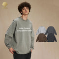 CNSHELL 345gsm Faked 2 Piece Long Sleeve Rib Cuff No Sewing Tapper up Hem Vintage Custom Acid Wash T Shirts