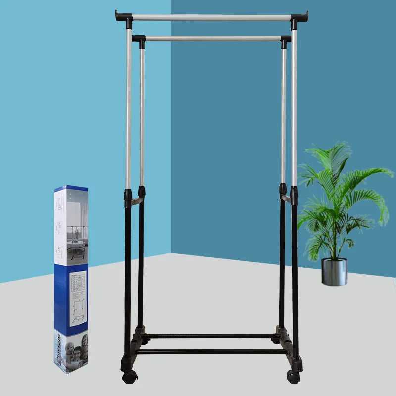 Double Tiers Retractable Stainless Steel Hanging Clothes Drying Rack Living Room Standing Type Installation