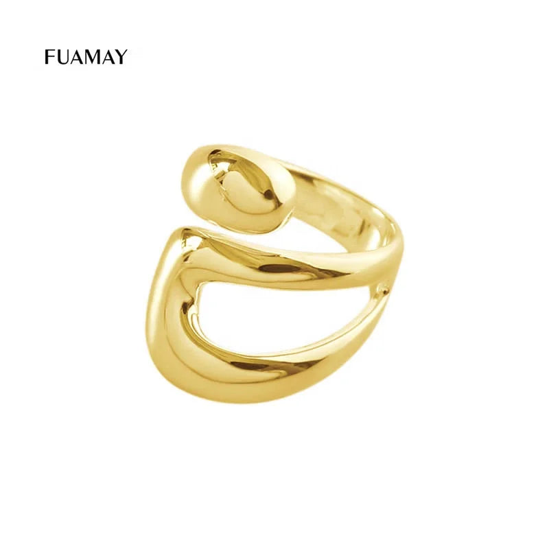 FUAMAY Fashion Fine Jewelry 925 Sterling Silver Skeleton Anisotropic Irregular Rings Geometric Engagement Ring