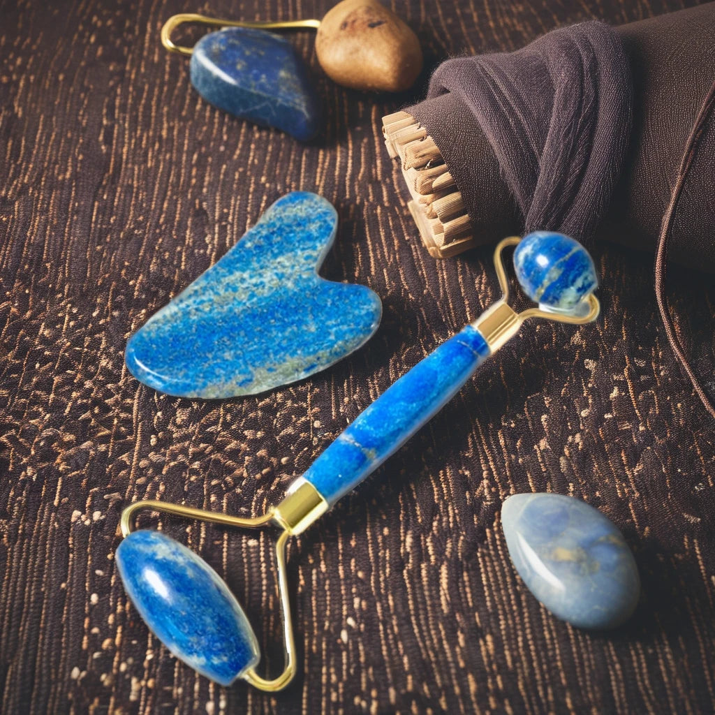Manufacturer's Hot Selling Gems Gua Sha Set Custom Logo Massage Lapis Lazuli Crystal Stone Face Jade Roller