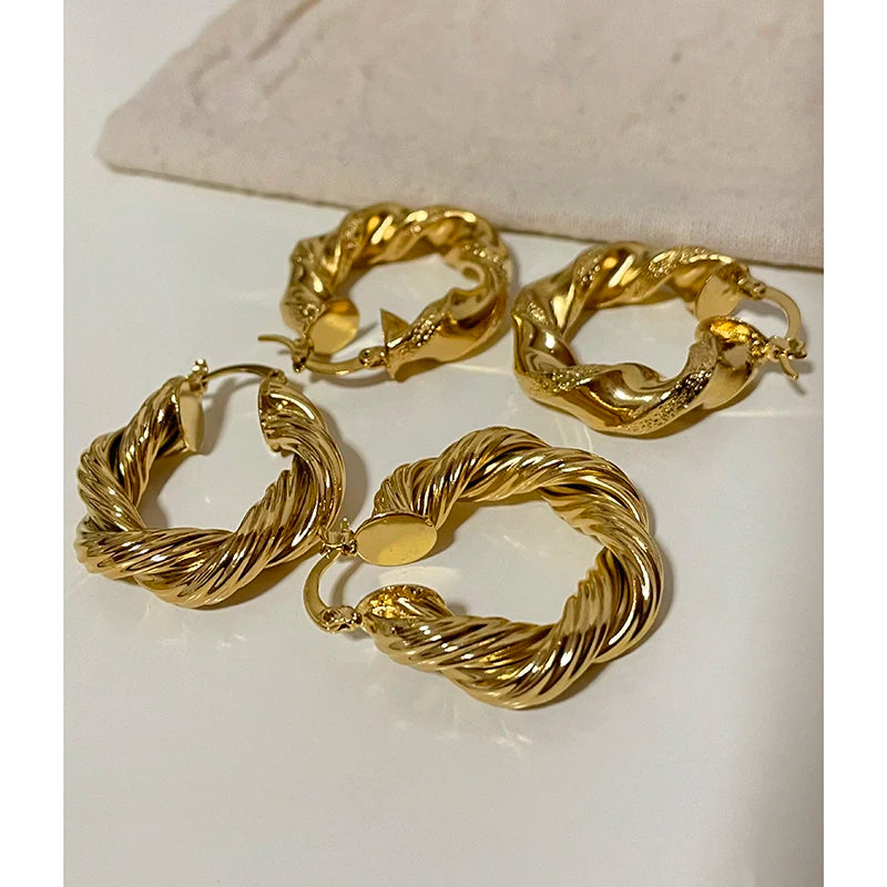 2 Designs Light Weight Hollow Stainless Steel Earrings Twisted Rope Earrings Women Water Resistant Statement Punk Jewelry Hot
