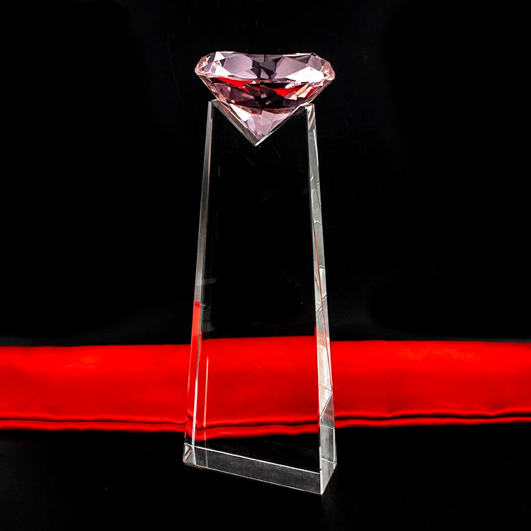 Pujiang Hot Sale Customized Colorful Diamond Crystal Trophy Glass Medals Sports Events Awards