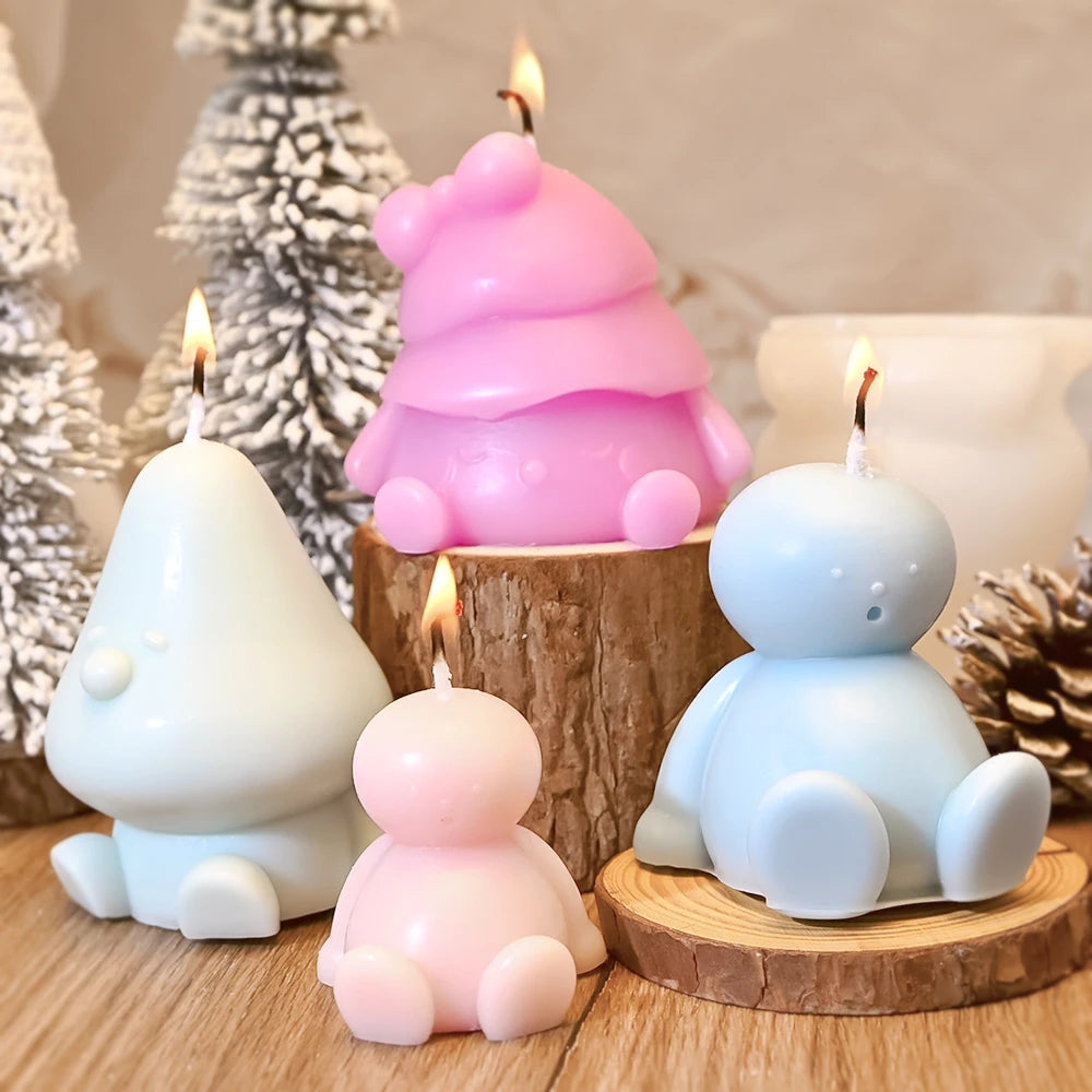 3D Christmas Theme DIY Silicone Molds Cute Elf Snowman Candle Mold Stainless Steel for Gypsum Cement Resin Scented Festival