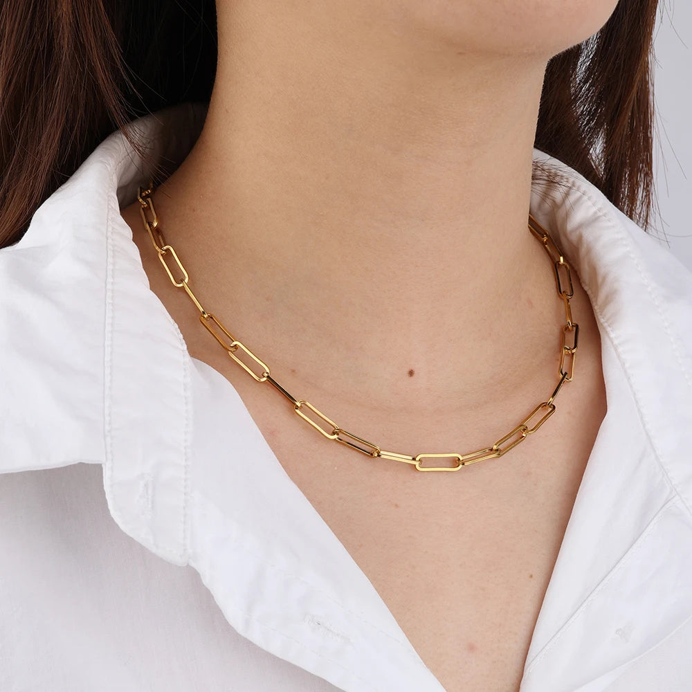 New Customized 5mm Wide Belcher Chain Trendy Stainless Steel Necklace Women Sweat-Resistant 18K Gold Plated Link Chain Necklace