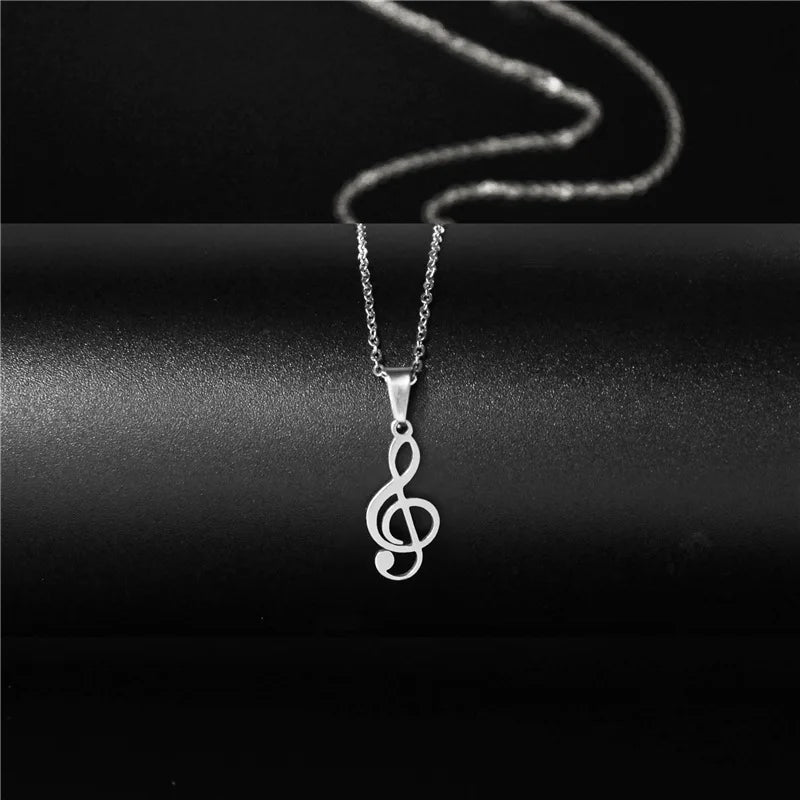 Pop Creative Music Symbol Necklace Female Note Pendant Titanium Steel Necklace Stainless Steel Trendy Accessories