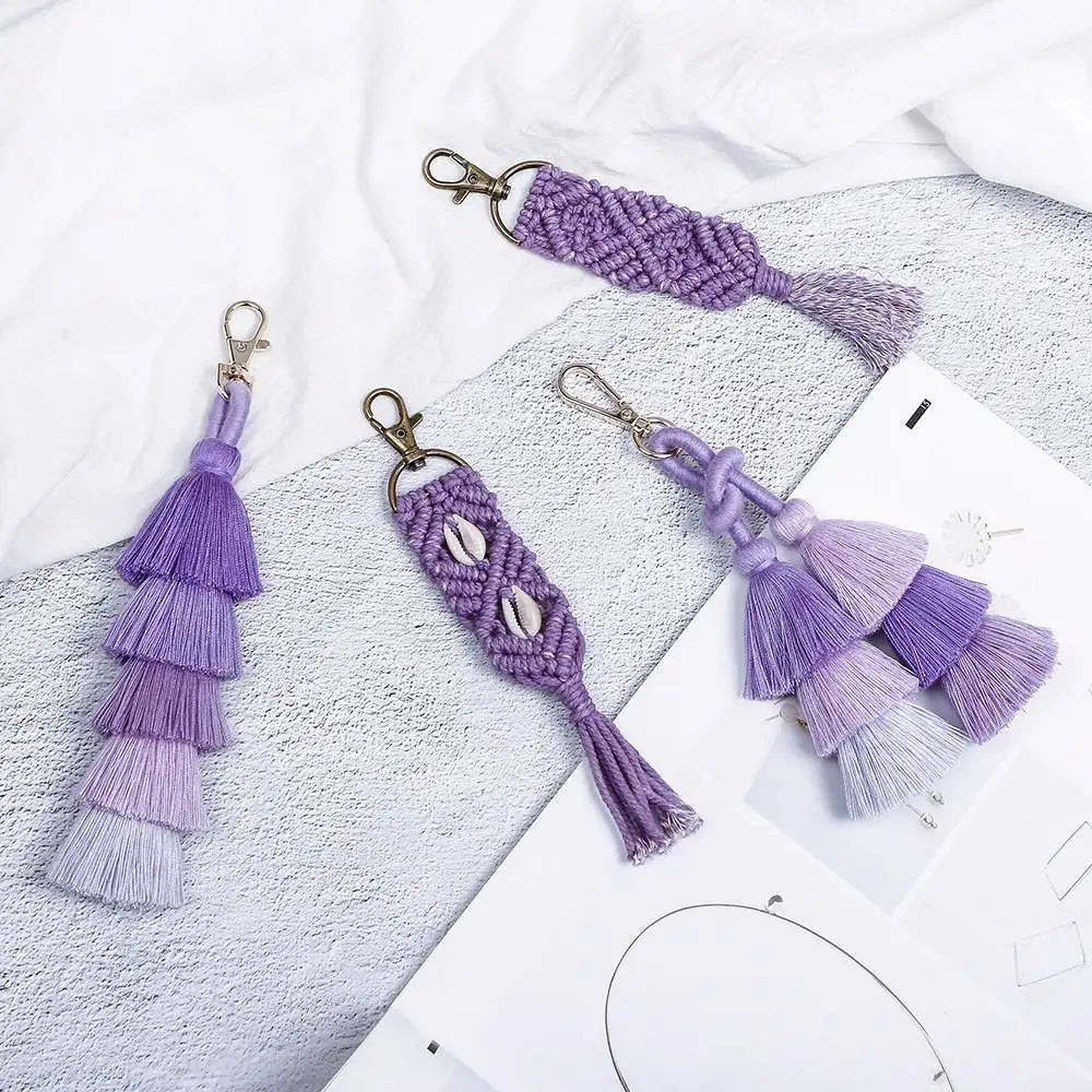 Promotion Creative Pendant Colorful Bohemian Girl Pendant Pom Pom Ombre Tassel Key Chain Boho Western Handmade Thread Keychain