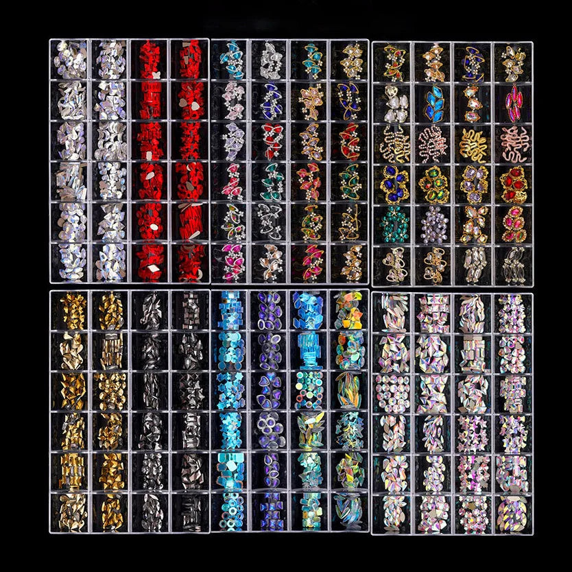 24 Grid/Box Luxury Famous Brand Design Popular Flower Nail Art Charms 3D Metal Nail Rhinestones Decoration