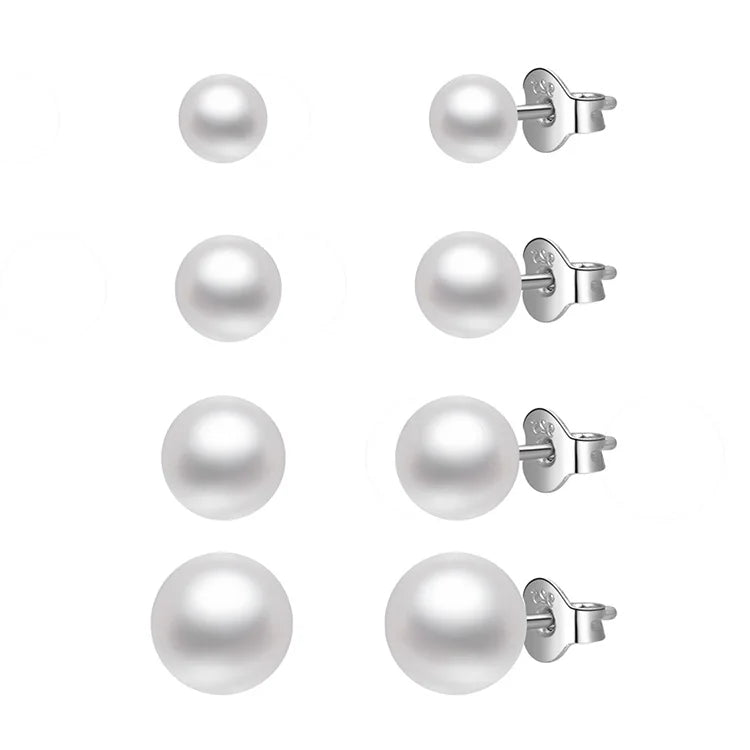 Trendy White Real Pearl Earrings 925 Sterling Silver Studs with 5mm 6mm 7mm 8mm Gold Plated Button Freshwater Cultured Pearls