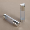 Shiny Silver Top and Bottom Transparent Frosted Plastic Bottle with Airless Pump 50ml Capacity