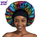 ZTZI Laser Wide Elastic Band Bonnet Cap Colorful Glitter Satin Cap for Women Sleeping Hair Bonnet  for Frizzy Hair Women