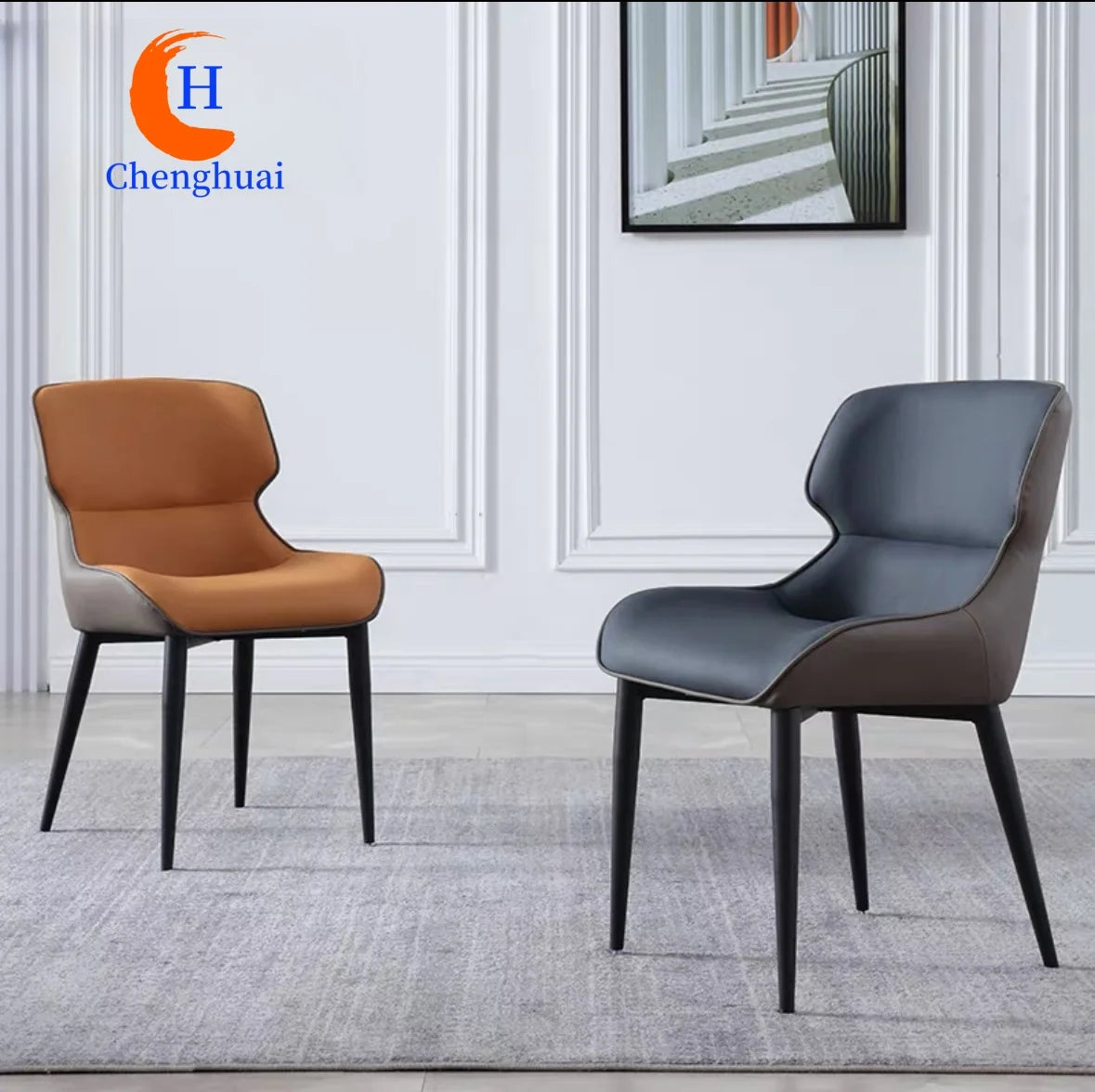 Premium Minimalist Carbon Steel Thickened Cat Scratch Resistant Leather Soft Back Stool Dining Chairs for Restaurants