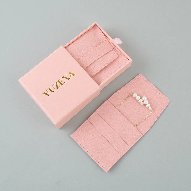 Custom Logo Eco-friendly Paper Sliding Jewelry Box Packaging Drawer Cardboard Jewellery Box With Microfiber Jewelry Pouch Bag