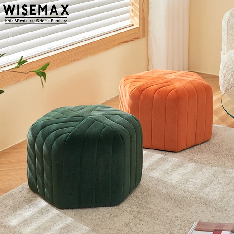 WISEMAX FURNITURE Cheap Hexagonal Fabric Pouf Ottoman Velvet Sexangular Moroccan Pouf for Home Sofa Side Stool