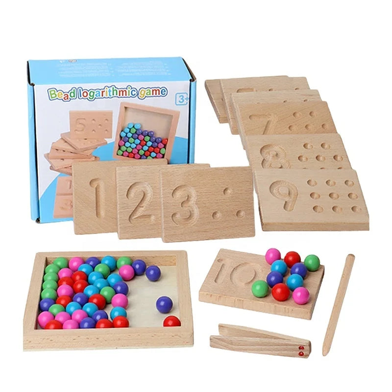 SENHE Wooden Number Math Matching and Tracking Toys Number  Training Digital Clip Beads Educational Toys Wooden Montessori Toys