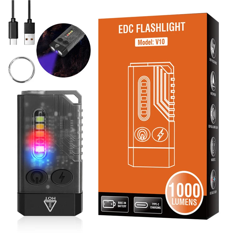 Boruit V10 High Power 1000 Lumens EDC Flashlight 365UV Light Mini 12 Modes Multifunctional Flashlight With Beeping Torch