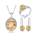 N0074 Abiding Fine Jewelry Citrine Natural Gemstone Halo 925 Sterling Silver Yellow Color Stone Jewelry Set for Women