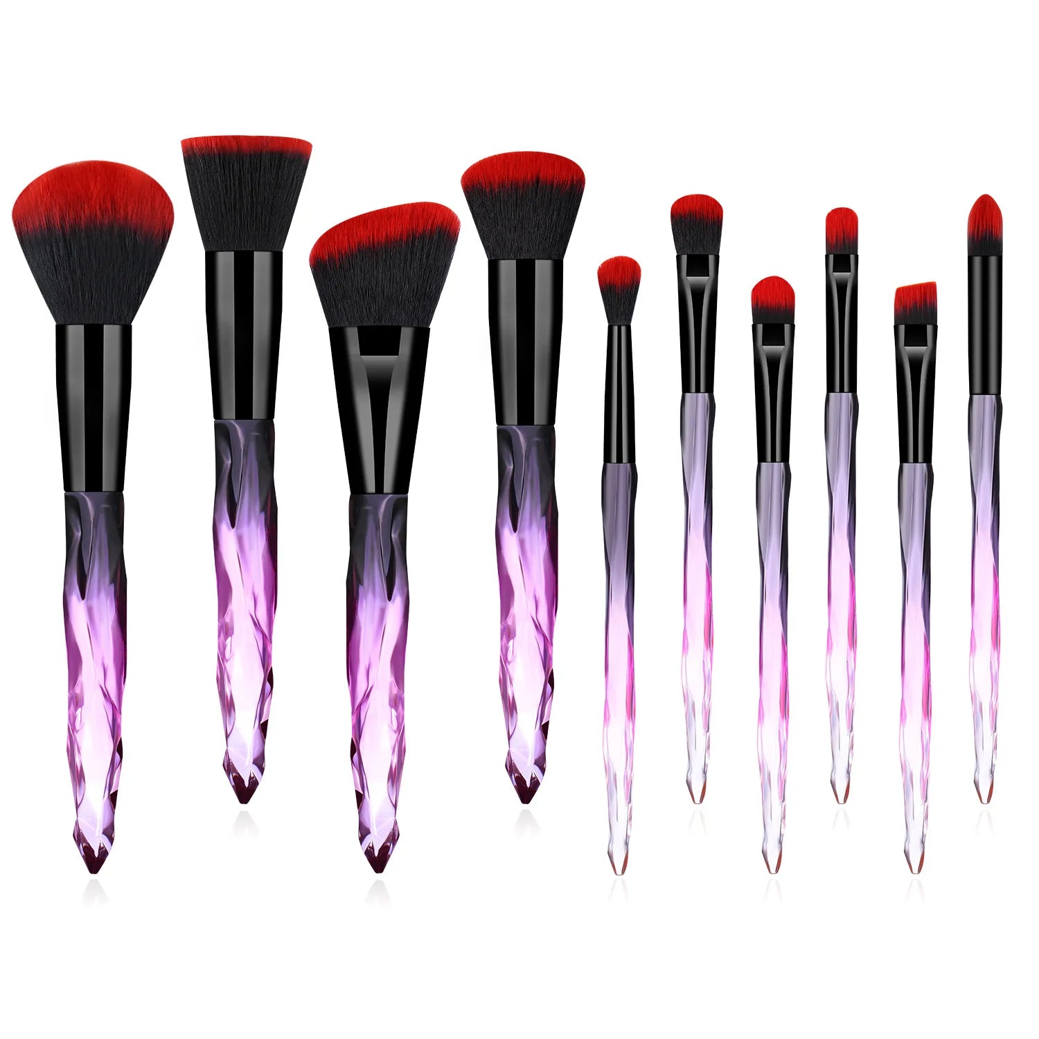 10 Pcs clear Acrylic Handle Red/ Rose Gold Makeup Brush Set Wholesale Eyeshadow Blush Makeup Brush Set Black Makeup Brushes Set
