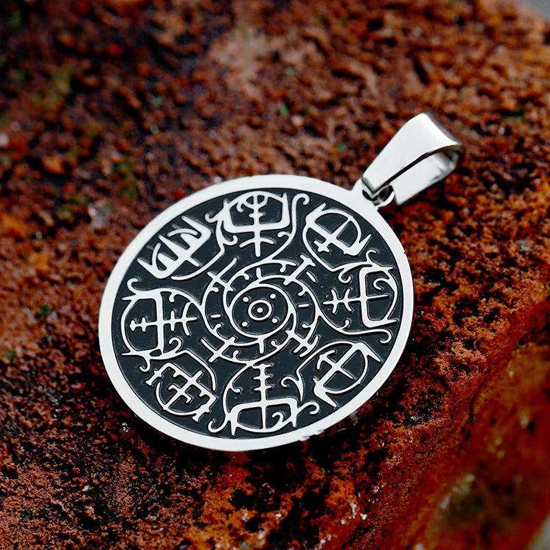 SS8-185P Steel Soldier Viking Odin Compass Totem Stainless Steel Pendant Necklace for Men and Women Jewelry Gift