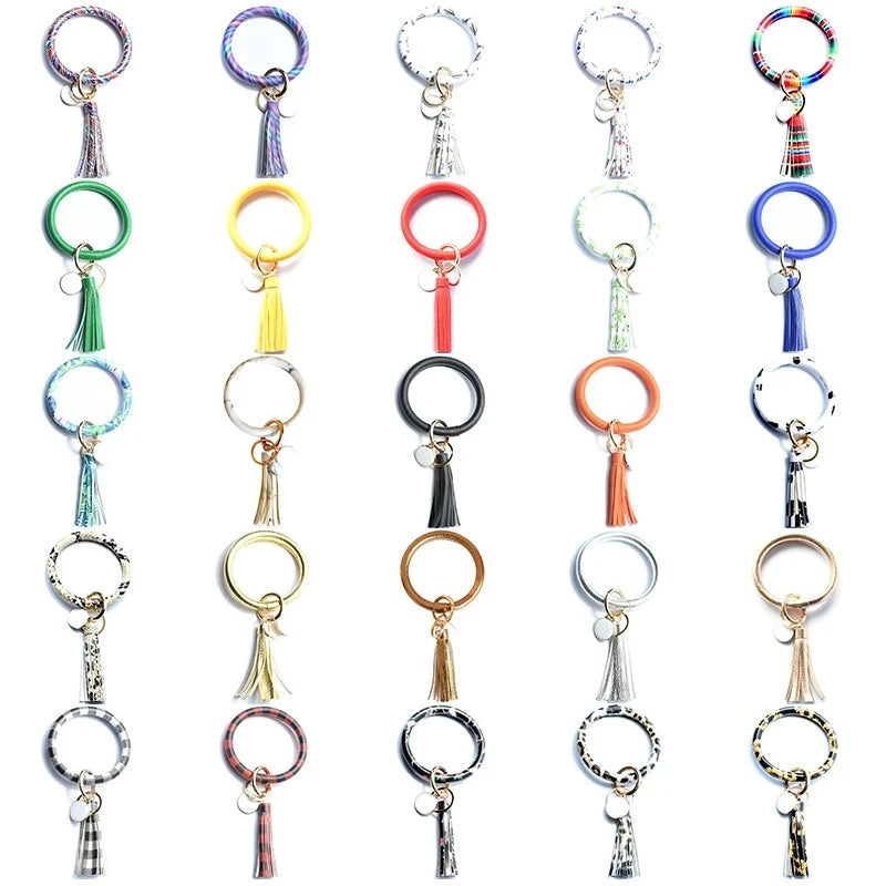 2026 Stock Keychain Bracelet With Tassel Bangle Keyring Leather Wristlet Bangle Key Holder for Women Girls