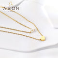 Ason Double Layer Chain Charm Jewelry Pendant Pearl 18K Gold Plated Necklace Stainless Steel Love Heart Necklace for Women