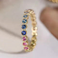 CAOSHI Exquisite Round Sparkling Colorful Cubic Zirconia Eternity Band Rings for Wedding Engagement Gold Plated CZ Rings Women