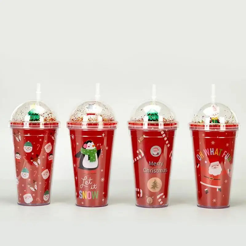 M Christmas Cup With Lid Straw Double Layer Plastic Coffee Milk Tea Juice Mug Xmas Cup Water Bottle Christmas Gift Wholesale