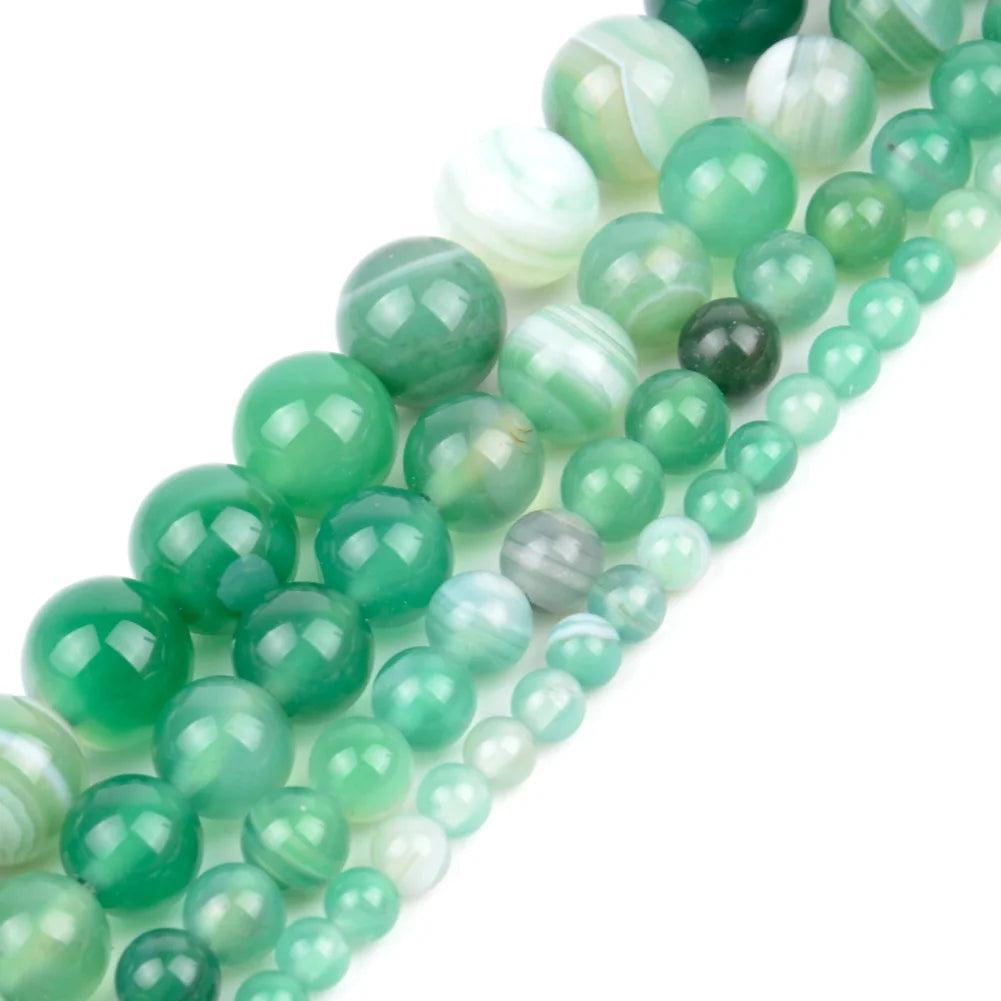 AsVrai U 4/6/8/10/12mm Natural Stone Beads Green Stripe Agate Round Loose Beads for Jewelry Making  DIY Bracelets Necklace