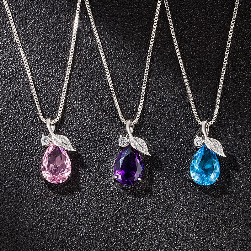 Zircon Necklace Female Leaf Water Drop Pendant Simple and Versatile Water Drop Pendant Necklace