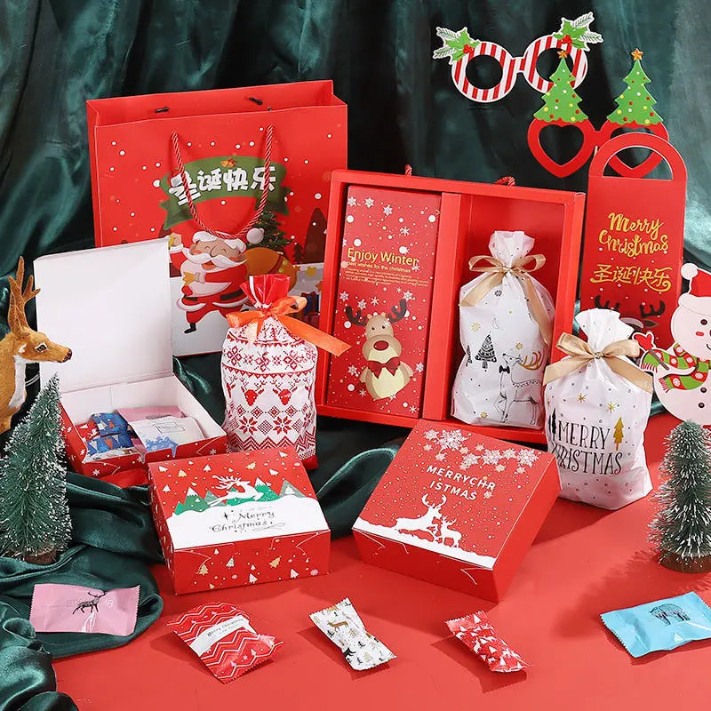 Christmas Gift Wrapping Box Nougat Candy Handle Box Snowflake Crisp Drawstring Bag Biscuit Gift Christmas  Box