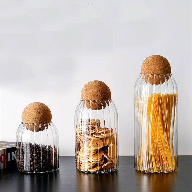 Glass Jars for Storage Food Storage Jars With Cork Ball Stopper Handmade Borosilicate Glass Canister Jar