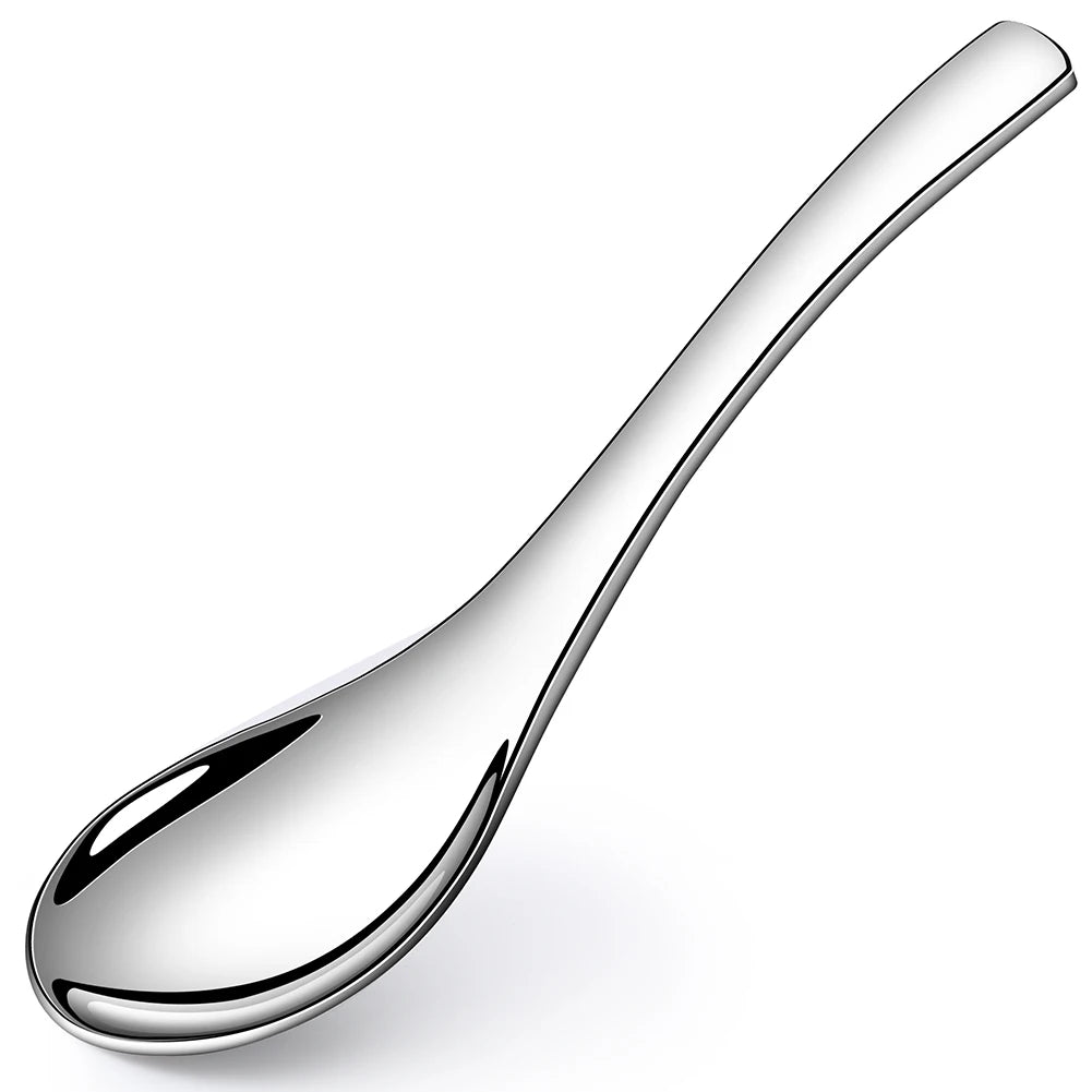 Stainless Steel Chinese Ramen Soup SpoonCustom Logo Big Quenelle Spoon for RestaurantMetal Slotted Serving Spoon