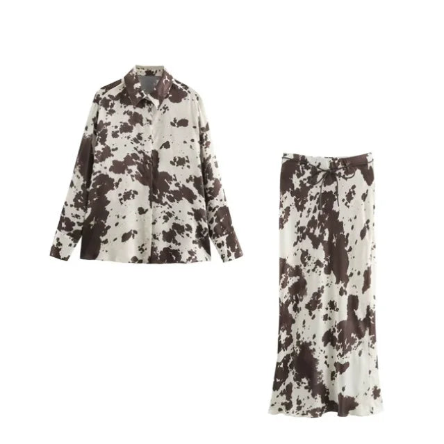 Hot Sale Women's New Long Sleeve Long Autumn Fashion Print Suit