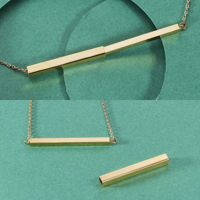 Hot Selling Personalized Necklace Hidden Message 18k PVD Gold Plated Stainless Steel Necklace Blank Horizontal Bar Necklace