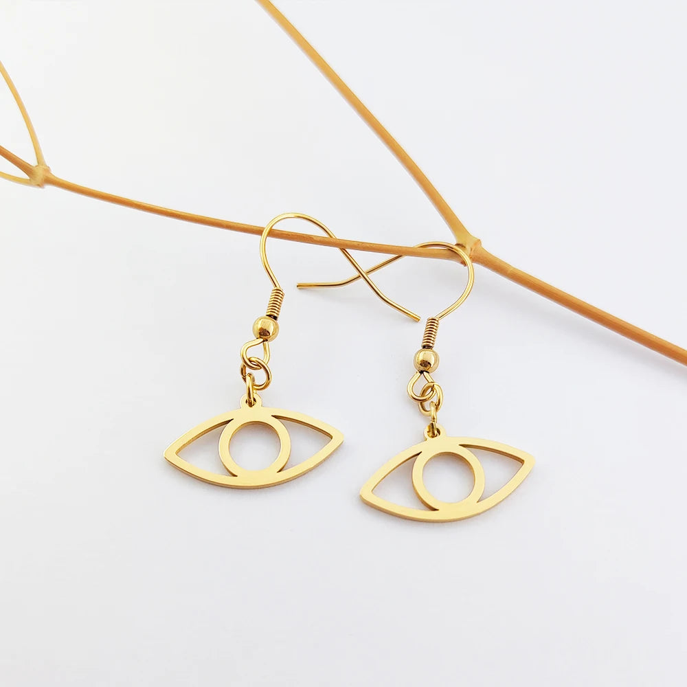Evils Eye Hook Dangle Earrings Joyas Plated Oro Bijoux Accessories Gold Stainless Steel Evils Eye Charm Eye Jewelry Earrings