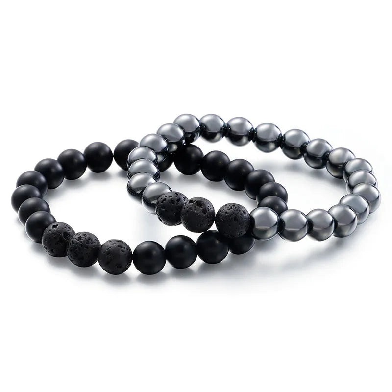 New Handmade 8mm Natural Lava Stone Agate Babintonite Elastic Beaded Bracelet Charm Couple Gemstones Stretch Jewelry For Men