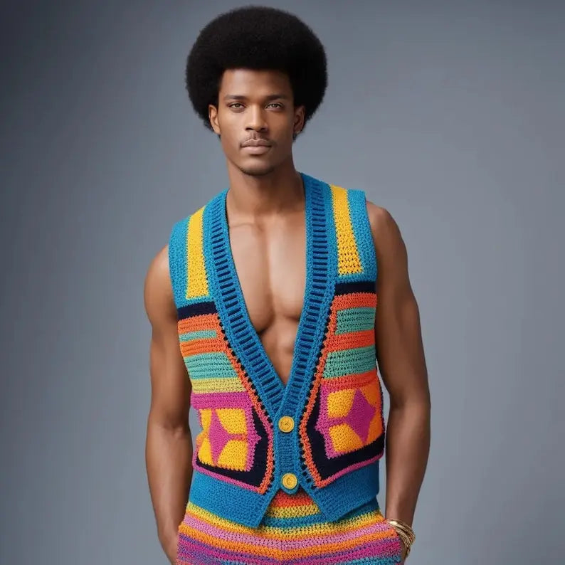Ottoknit Light Cardigan for Summer Men Linen Blend Sleeveless Design Men's Crochet Cardigan