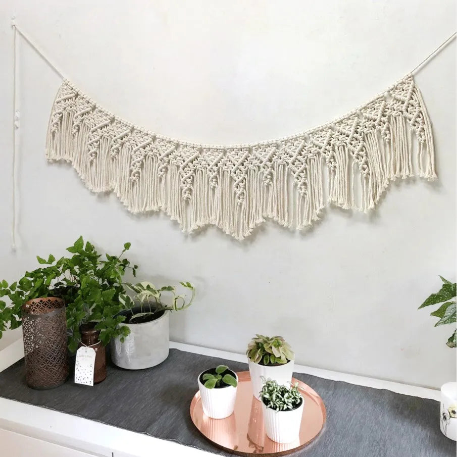 25x120cm Contemporary Hand-Woven Cotton Macrame Tapestry Wall Hanging Window Door Curtains Anniversary Background Outdoor Home
