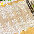 35.5CM Wide Wholesale Popular Style White and Beige Color Mesh Embroidered Cotton Lace Trimming for Ladies'Dress