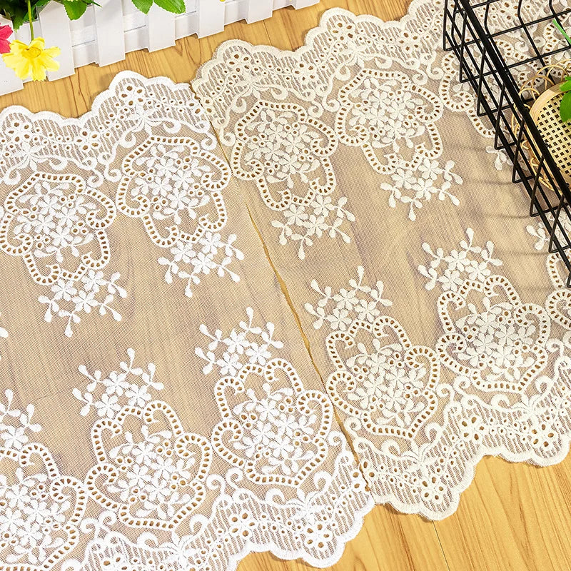 35.5CM Wide Wholesale Popular Style White and Beige Color Mesh Embroidered Cotton Lace Trimming for Ladies'Dress