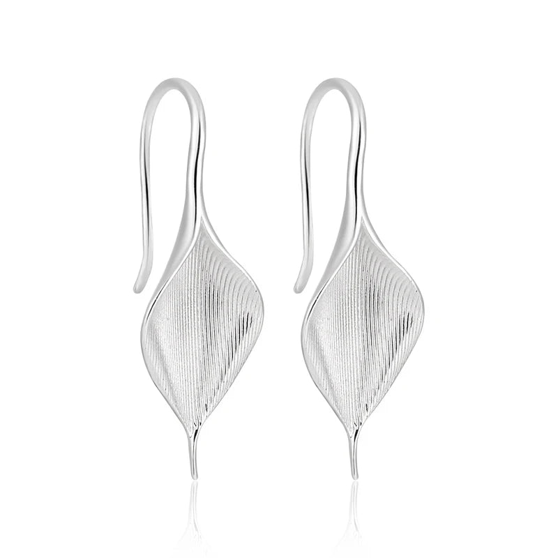 Geometric 925 Sterling Silver Brushed Texture Maple Leaf Drop Earrings Jewelry Gifts