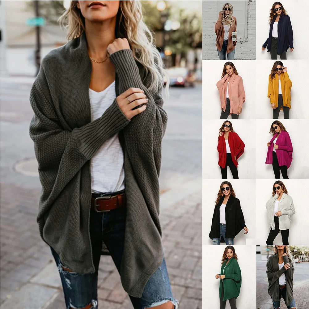 Wholesale Long Sweater Cardigan Women Fashion Solid Color Loose Knit Cotton Cardigan Women Sweater Coat