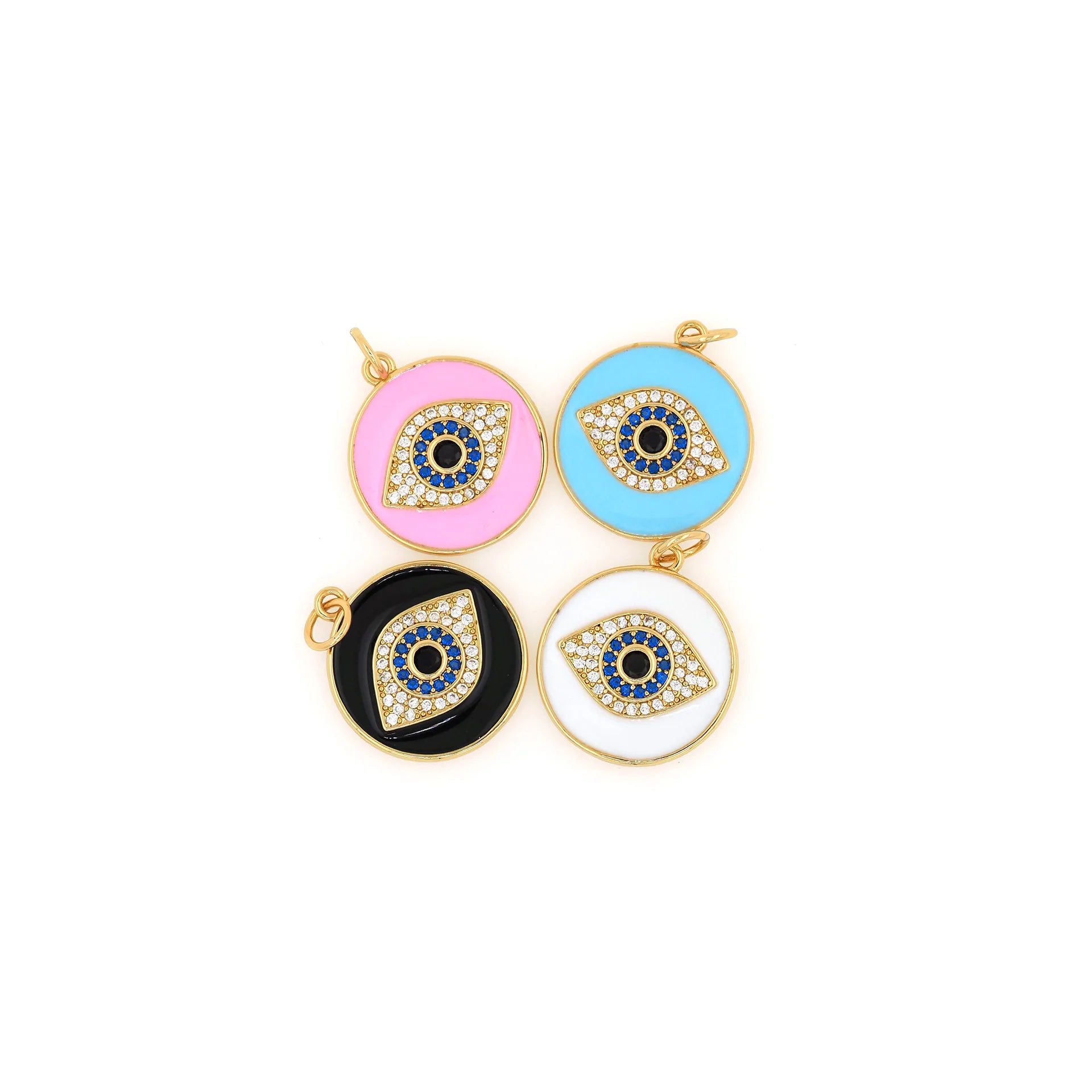 18K Copper Gold Plated Micro-Set Zircon Evil Eye Pendant Round Necklace DIY Jewelry for Bracelet Necklace Making